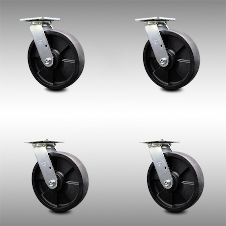 8 Inch SS Glass Filled Nylon Swivel Caster Set With Roller Bearing And Swivel Lock
